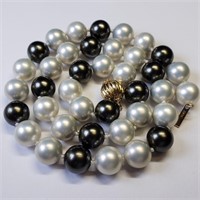 $750, 14k Gold Ball Clasp Majorca Pearl Necklace