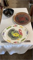 Decorative serving plates, salad bowl.
