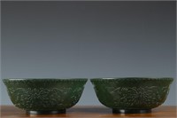 A pair of Hetian Biyu flower patterned bowls