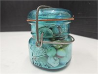 Half Pint Sz Ball Jar with Nice  Marbles
