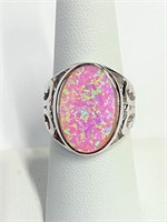 .925 Silver Pink Opal Filigree Ring   Sz 7   T