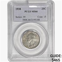 1938 Washington Silver Quarter PCGS MS66