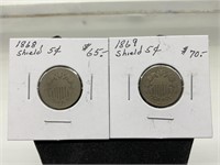 (2) 5¢ Shield Nickels