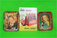 3 Coca-Cola items- 2 Trays, 1 Sign