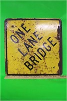 One Lane Bridge Metal Road Sign