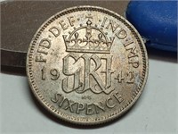 OF) high grade 1942 British silver sixpence