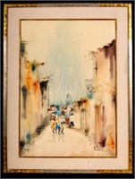 Watercolor Street Scene by Ben Avram (IN, b. 1941)