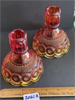 Amberina moon and stars candle holders glass
