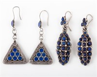 (2) PAIR STERLING & LAPIS DANGLE EARRINGS