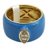 14K Blue Enamel Diamond Ring