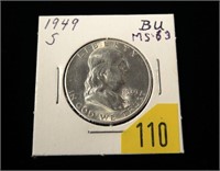 1949-S Franklin half dollar, gem BU, MS-63