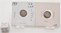 2 pièces de 5 cents, Canada, 1913-14
