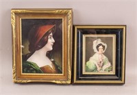 European Vintage Framed Lithograph on Paper 2pc