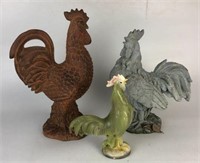 Rooster Sculptures- Lot of 3