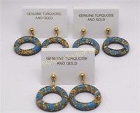 Earrings Turquoise & Gold 3 pair in lot