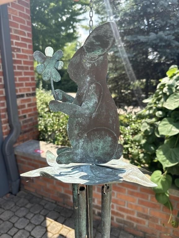 Weathered Copper Rabbit Wind Chime Stamped EPC