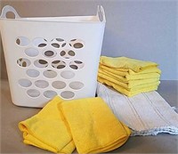 Laundry Basket, Towels and Rug.