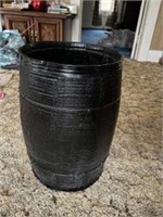 Old nail keg painted black 18 inches tall 12