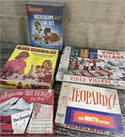 Vintage games, calligraphy kits, glass staining