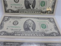 1976 2 Dollar Bills in 5 Sequential Numbers