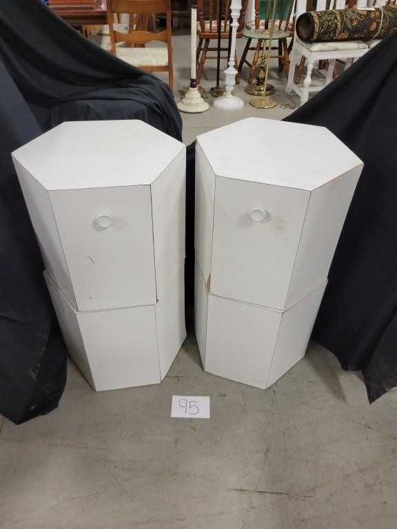 4 White Pedestal Hexagon Stands - 15" Diam & 15.75