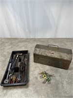 Dunlap metal toolbox with assortment of tools