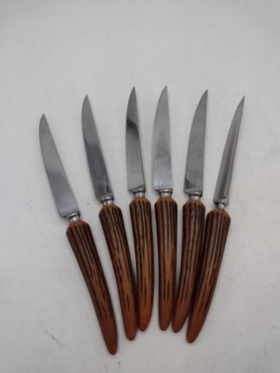 Vtg E. Parker & Son Faux Antler Handle Knives (6)