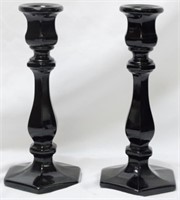 Mosser Glass Pr Black Candlesticks 7.5"