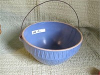 POTTERY BOWL BLUE 10 INCH, MINT WITH HANDLE