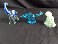 Lot of 3 Blown Glass Figurines- Baby, Dolphin &