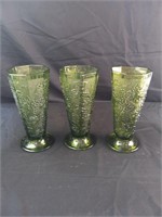 3 Green Anchor Hocking Grape Harvest Vases