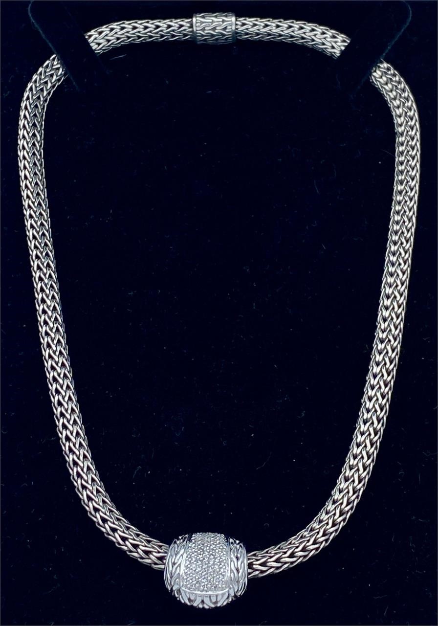 18K Gold Diamond Pave & Sterling Silver Necklace