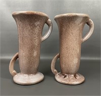 Pair Of Unique Vintage Gonder 11" Handled Vases