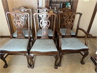 6 wood & upholstered dining room chairs- 1 is an