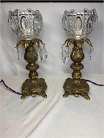 #5 - Pair of Glass Mantle Lamps w/ Prisms