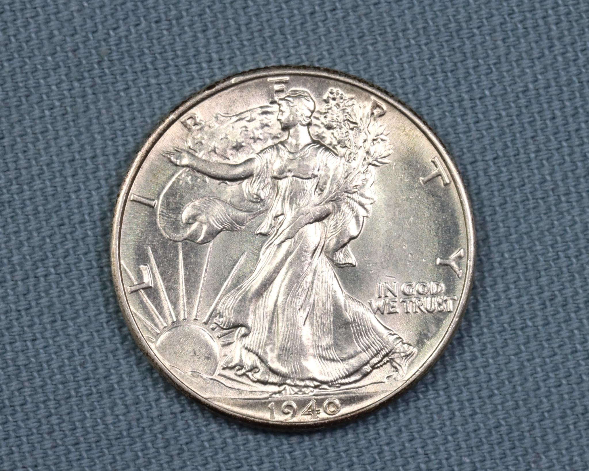 1940 Walking Liberty Half Dollar, AU/UNC