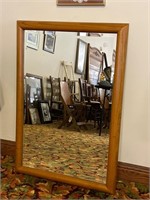 Vintage Oak Wood Beveled Mirror