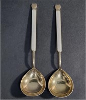 PAIR OF DANISH ENAMEL STERLING SILVER GILT SPOONS