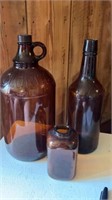 Vintage brown glass bottles, Clorox bottle, snuff