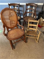 Four Antique Caned Chair Opp. Lot, As Found