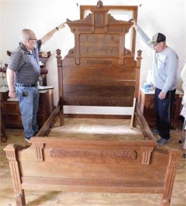 Antique carved walnut bed w/ burl accents,