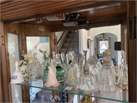 CONTENTS OF SHELF GLASS AND PORCELAIN BELLS