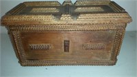 Folk Art Tramp Art Wood Carved Box