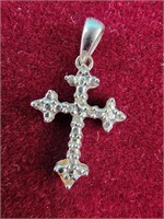 10K white gold diamond chip small cross pendant