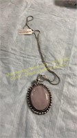 German Silver Rose Quartz Pendant Necklace