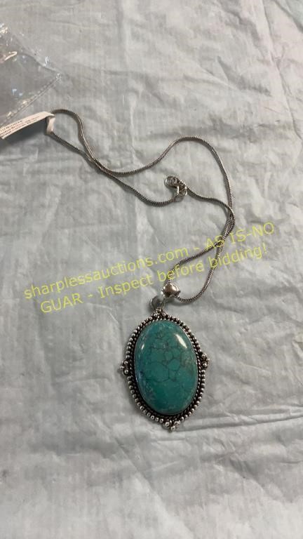 German Silver Turquoise? Pendant Necklace