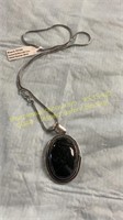 German Silver Black Onyx Pendant Necklace