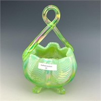 Fenton Lime Green Opal Drapery Rosebowl w/ Handle