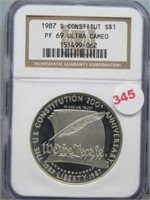1987-S Constitution Silver $1 NGC Graded PF-69