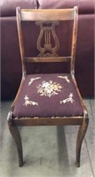 Antique Harp Back Chair with Needlepoint Seat